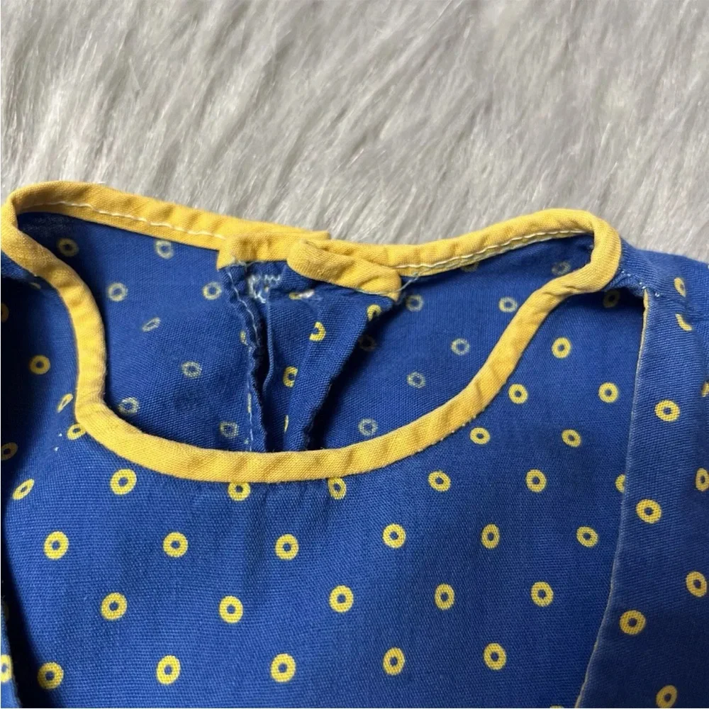 Vintage 1950s Toddler Girls Blue Yellow Tie Back Dot Dress